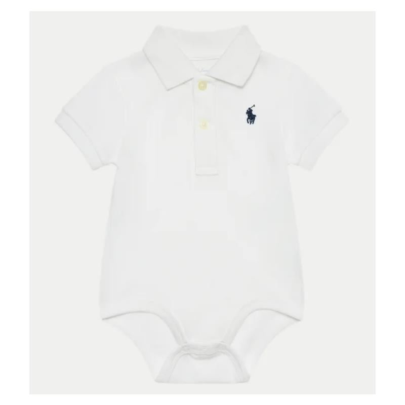 Ralph Lauren Baby – Short-Sleeve Basic Mesh Polo Bodysuit, White