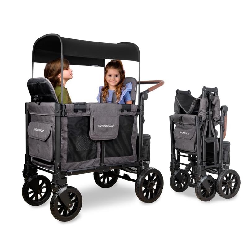 Wonderfold – W2 Luxe Pro Double Stroller For 2 kids, Charcoal Gray
