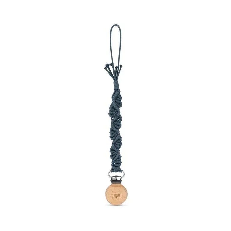 Adora Baby – Macrame Pacifier Clip, Baby Pacifier Holder Leash Boho Wooden Clips, Ivy, Denim