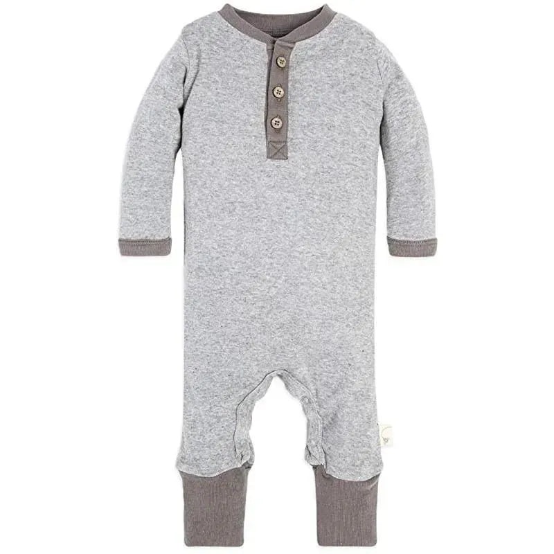 Burts Bees – Baby Neutral Henley Coverall, Heather Grey, Preemie