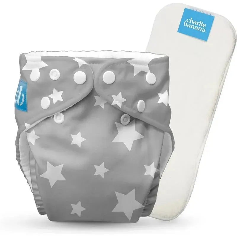 Charlie Banana – Twinkle Little Star White On Grey Reusable Cloth Diaper One Size