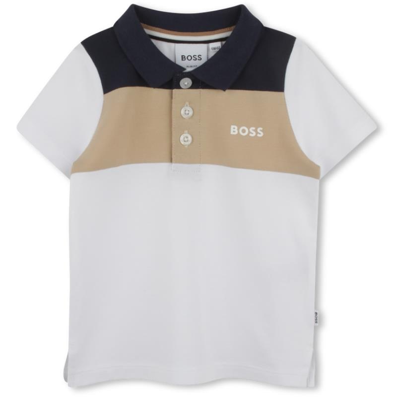 Hugo Boss Baby – Boy Colorblock Short Sleeve Polo White, Beige And Navy
