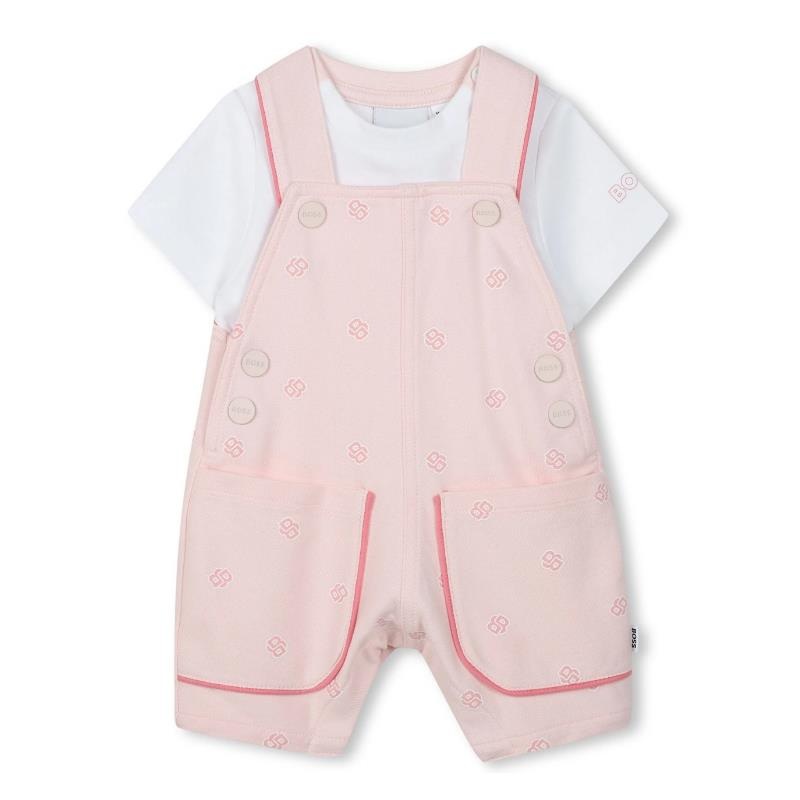 Hugo Boss Baby – Girl Dungarees & T-Shirt White And Pink