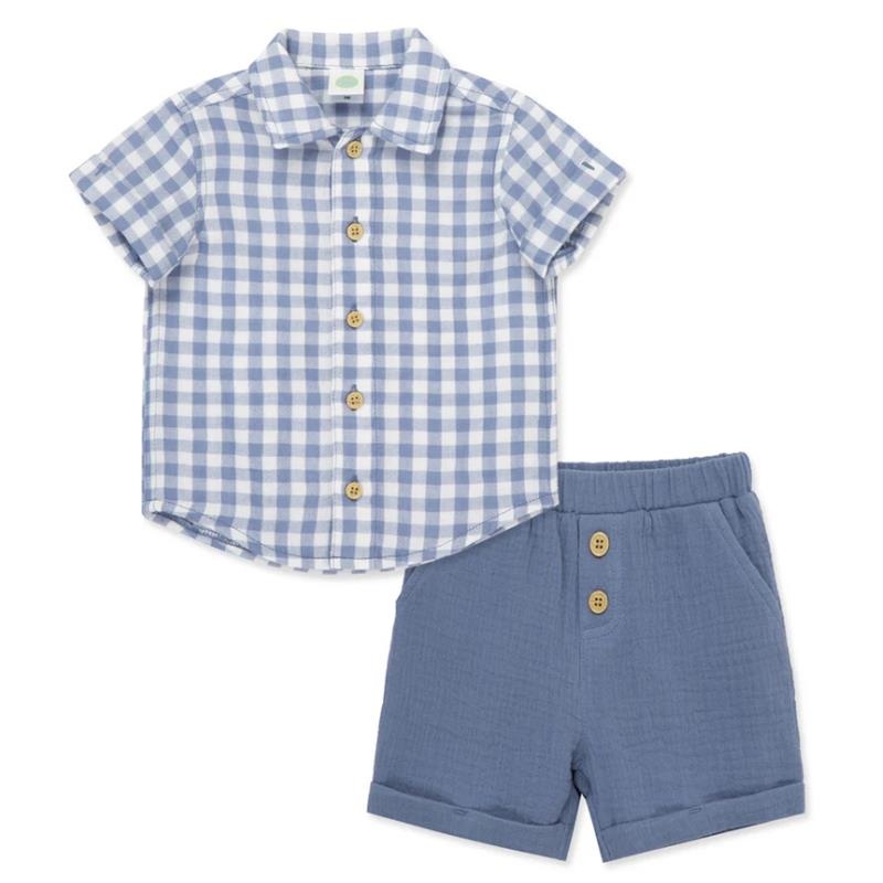 Little Me – Baby Boy Check Short Set, Blue