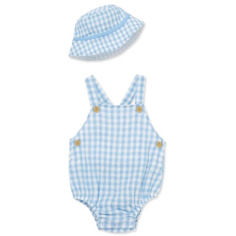 Little Me – Baby Boy Check Sunsuit Hat, Blue