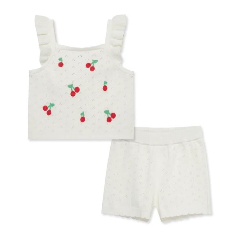 Little Me – Baby Girl Cherry Pointelle Knit Set, Ivory