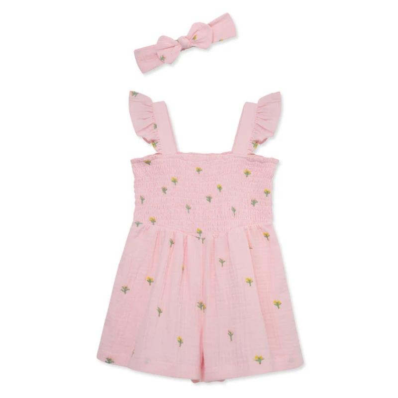 Little Me – Baby Girl Floral Schiffli Woven Romper Pink