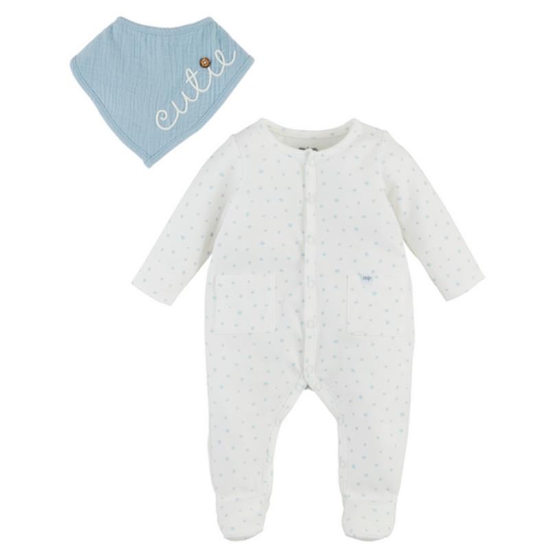 Mud Pie – Baby Boy Blue Dot Sleeper & Cutie Bib Set