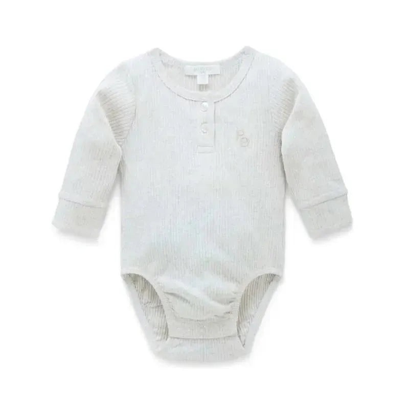 Pure Baby – Baby Neutral Rib Long Sleeve Henley Bodysuit, Wheat Melange