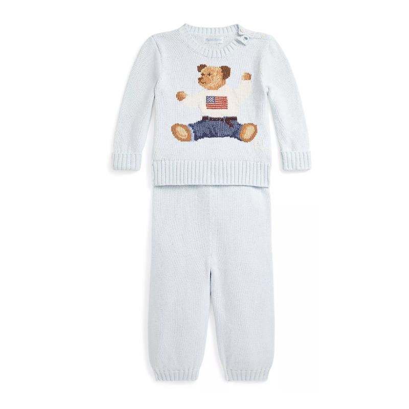 Ralph Lauren Baby – 2Pk Long Sleeve Cotton Novelty Flag Bear Sweater With Matching Pant