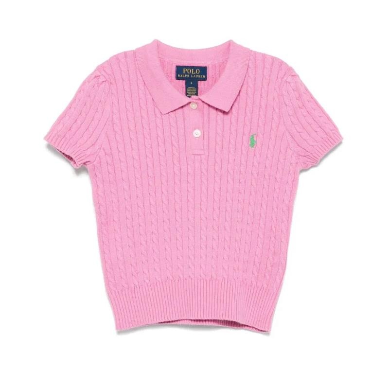 Ralph Lauren Baby – Short-Sleeve Combed Cotton Mini Cable Knit Polo, Pink/Green