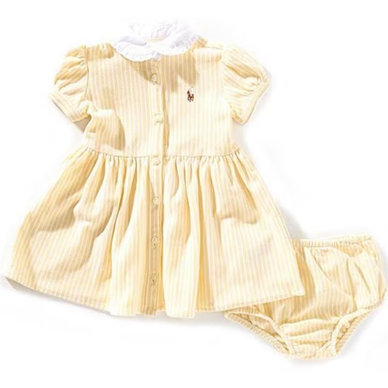 Ralph Lauren Baby – Short-Sleeve Oxford Mesh Striped Dress With Peter Pan Collar, Yellow