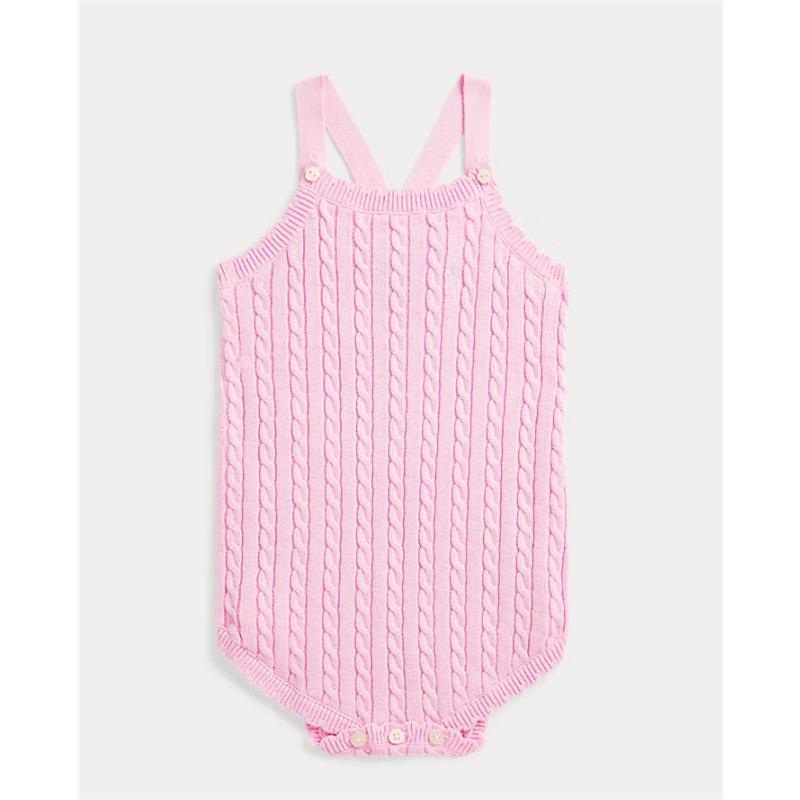 Ralph Lauren Baby – Sleeveless Combed Cotton Mini Cable Knit Bubble Bodysuit, Bath Pink