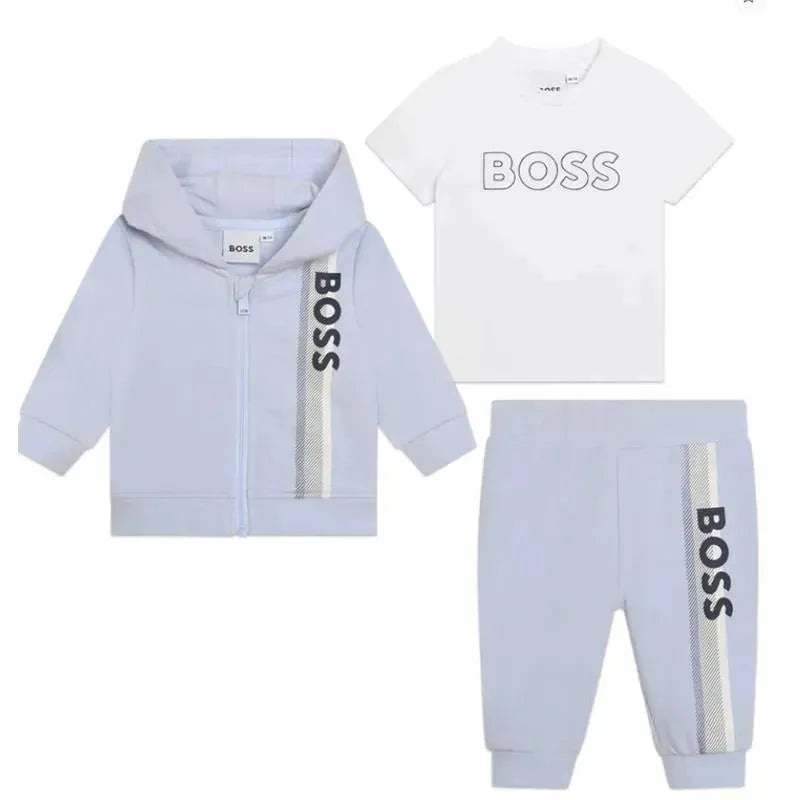 Hugo Boss Baby – Boy Sweats & Tee Set, White And Light Blue