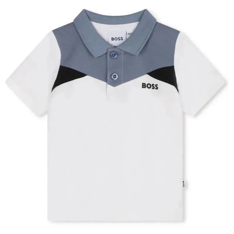Hugo Boss Baby – Colorblock Short Sleeve Pique Polo, White/Blue