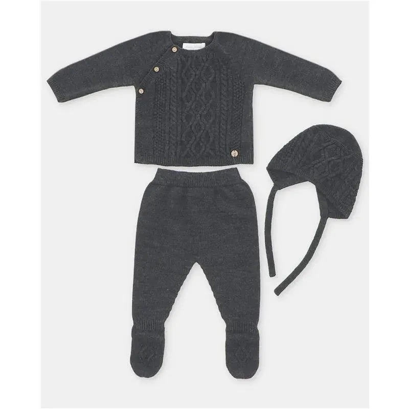 Martin Aranda – Take Me Home Set Sweater, Leggings & Bonnet Moutard, Blue Grey