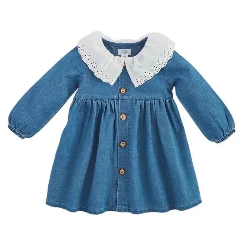 Mud Pie – Baby Girl Eyelet Collar Denim Dress