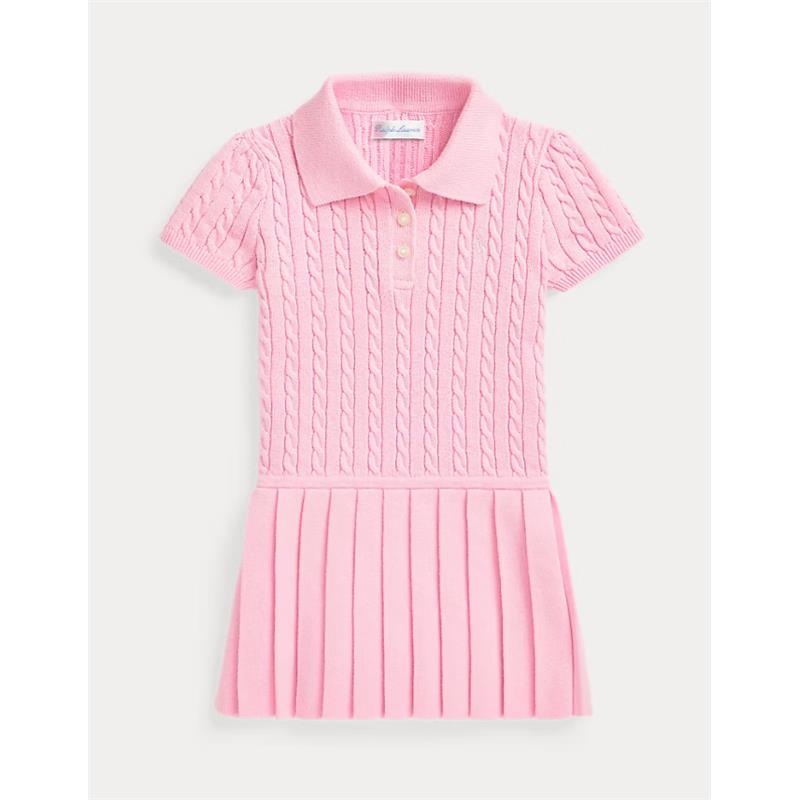 Ralph Lauren Baby – Girl Short-Sleeve Cotton Mini Cable Knit Polo Dress W/ Pleated Skirt