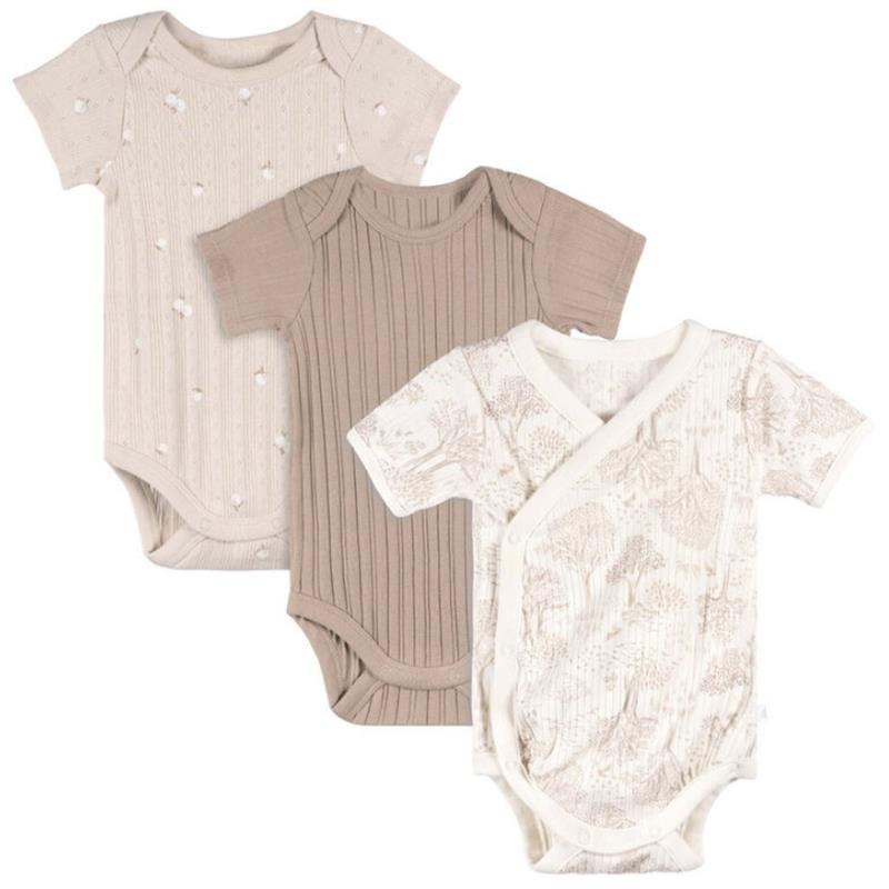 Just Born – 3Pk Baby Bodysuit Neutral Brown Prints