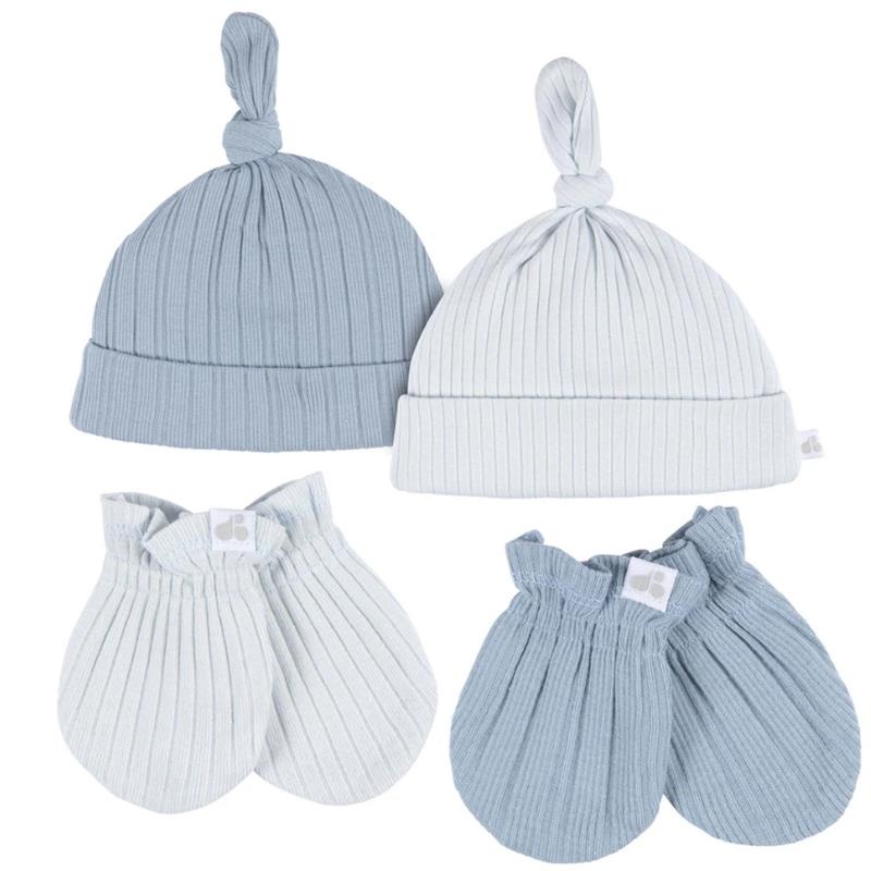 Just Born – 4Pk Hat And Cuff Mitten Set Baby Boy 0-6M Blue