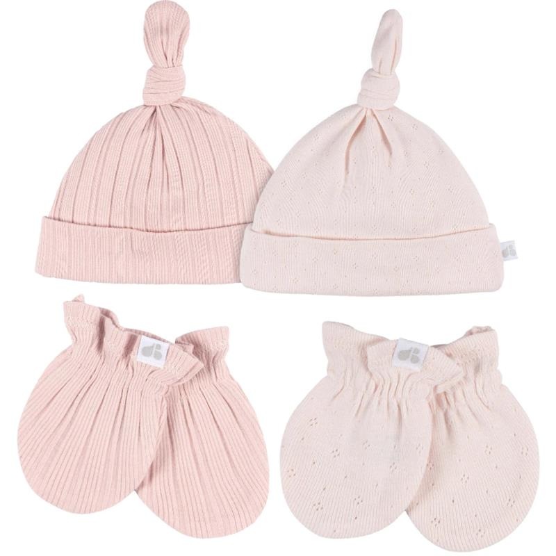 Just Born – 4Pk Hat And Cuff Mitten Set Baby Girl 0-6M Pink