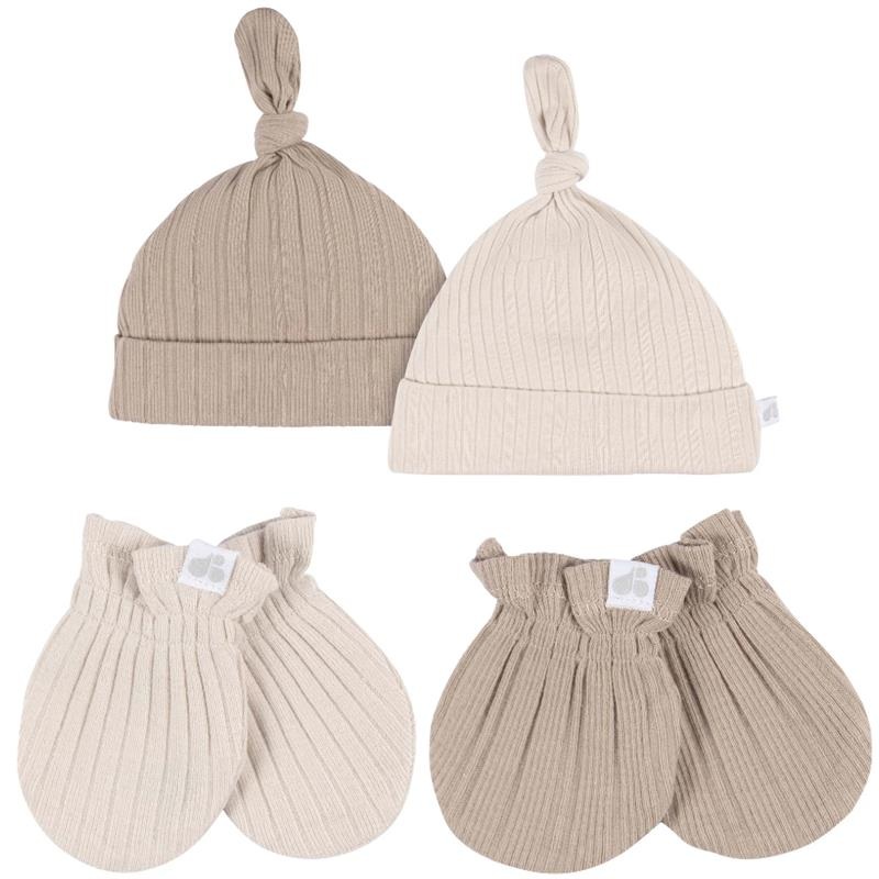 Just Born – 4Pk Hat And Cuff Mitten Set Baby Neutral 0-6M Tan