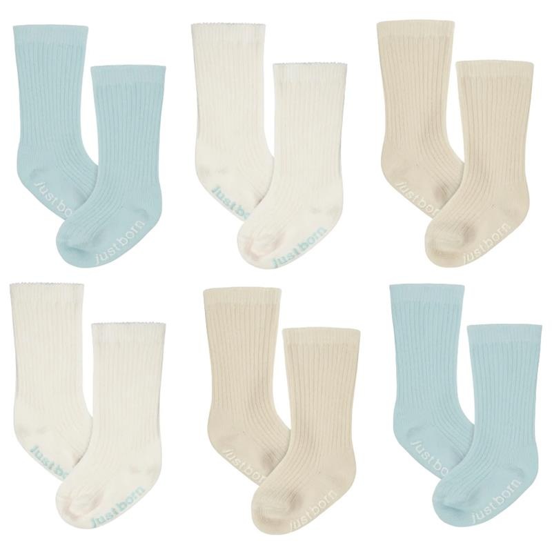 Just Born – 6Pk Rolled Cuff Ribbed Socks Baby Boy Blue