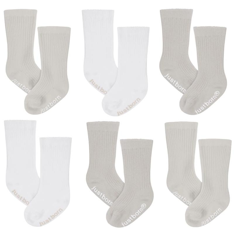 Just Born – 6Pk Rolled Cuff Ribbed Socks Baby Neutral