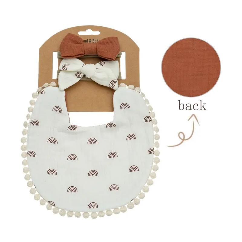 Little Trendy – Baby Floral Cotton Waterproofer Bib And Bows Headband Set, Color 2