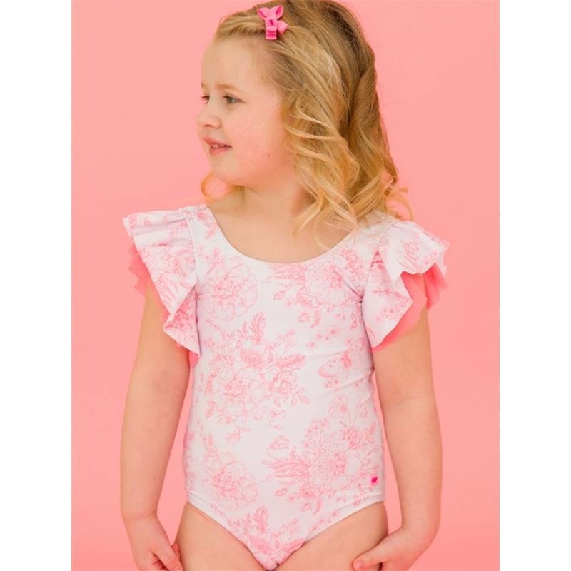 Rufflebutts – Butterfly Sleeve One Piece, Bubblegum Pink
