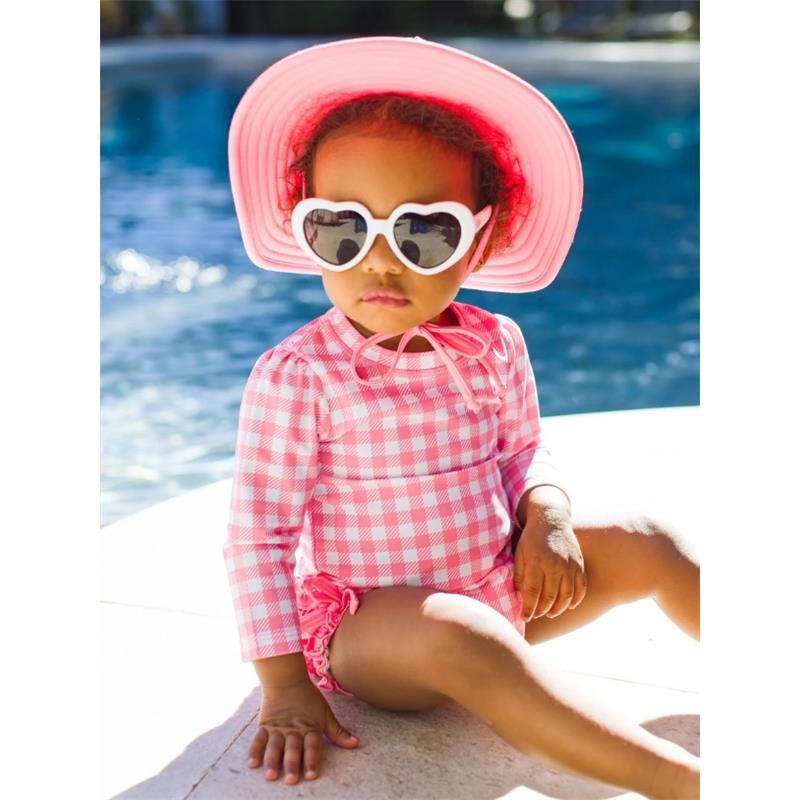 Rufflebutts – Long Sleeve One Piece Rash Guard, Bubblegum Pink