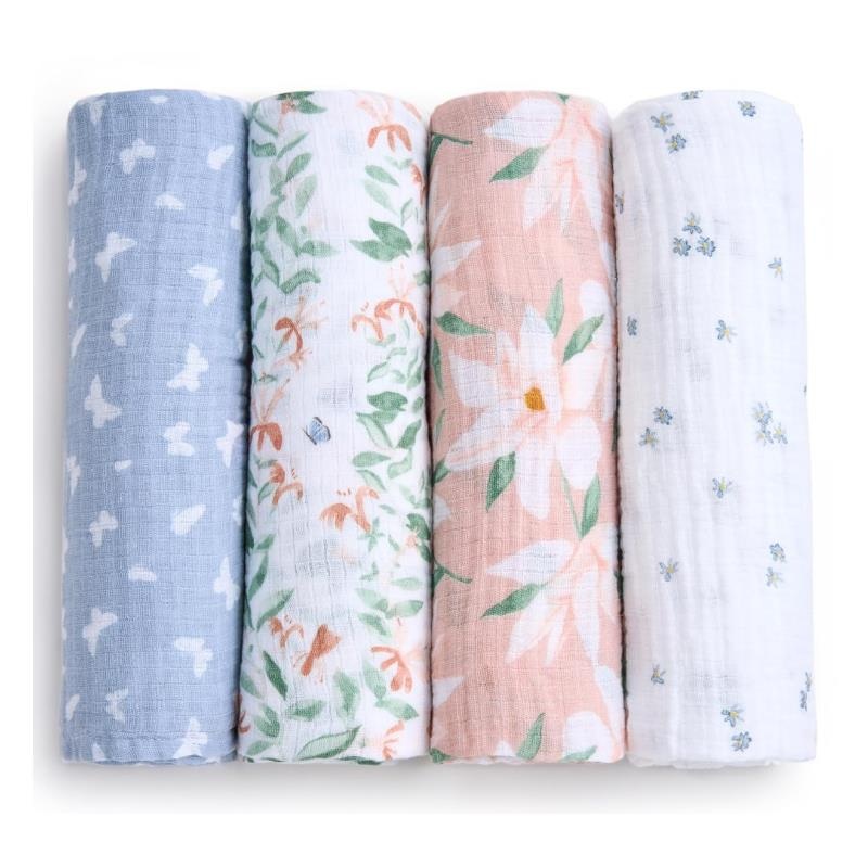 Aden + Anais – 4Pk Essentials Cotton Muslin Swaddle, Butterfly Garden