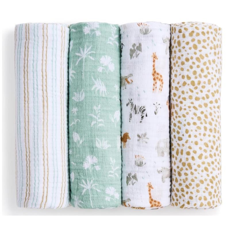 Aden + Anais – 4Pk Essentials Cotton Muslin Swaddle, Giraffe Safari