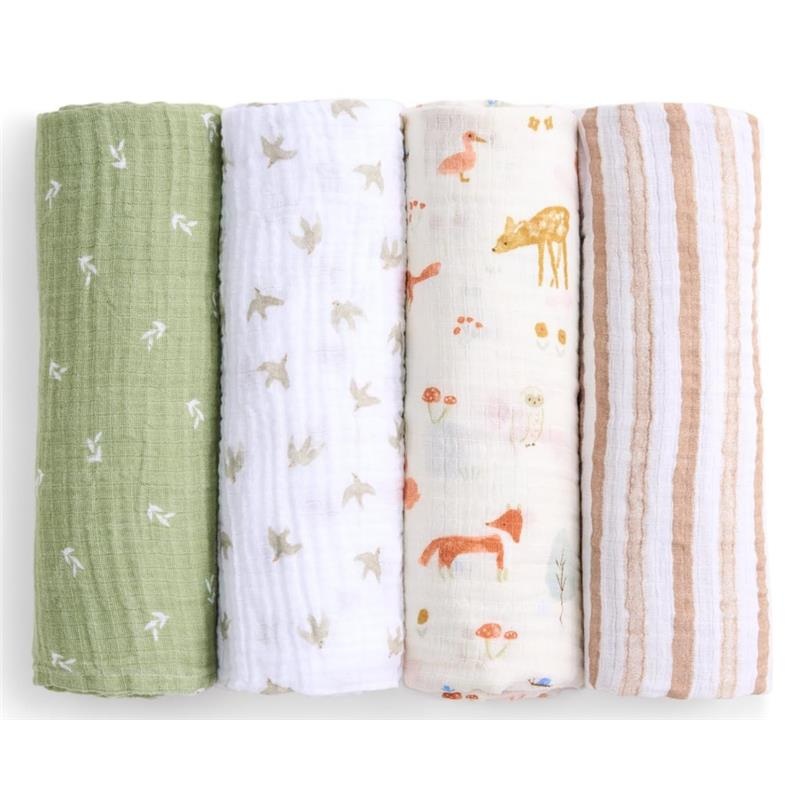 Aden + Anais – 4Pk Essentials Cotton Muslin Swaddle, Sage Woodland