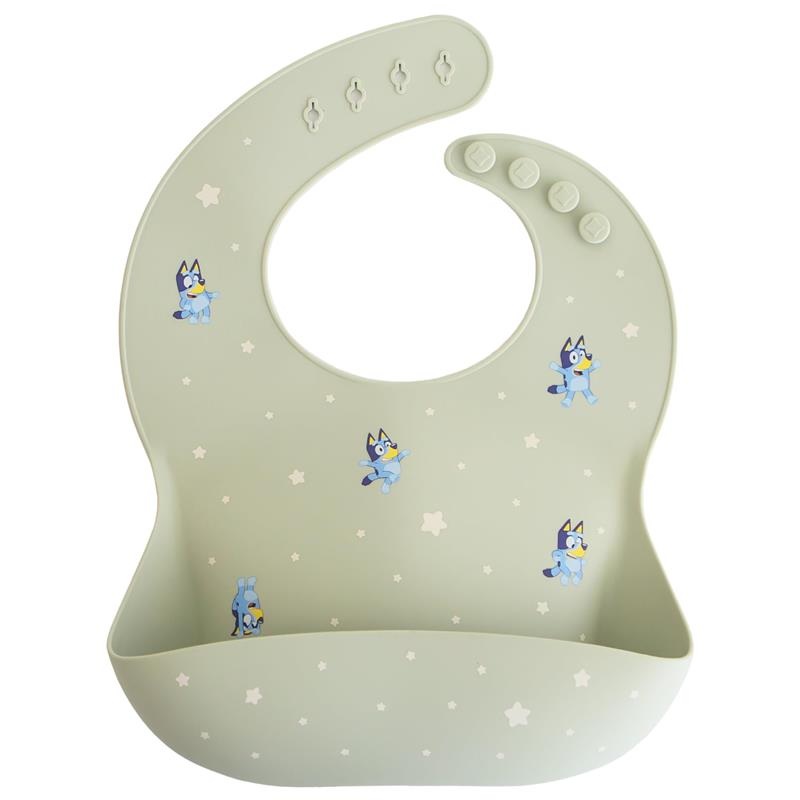 Mushie – Bluey X Mushie Silicone Baby Bib, Bluey Sage
