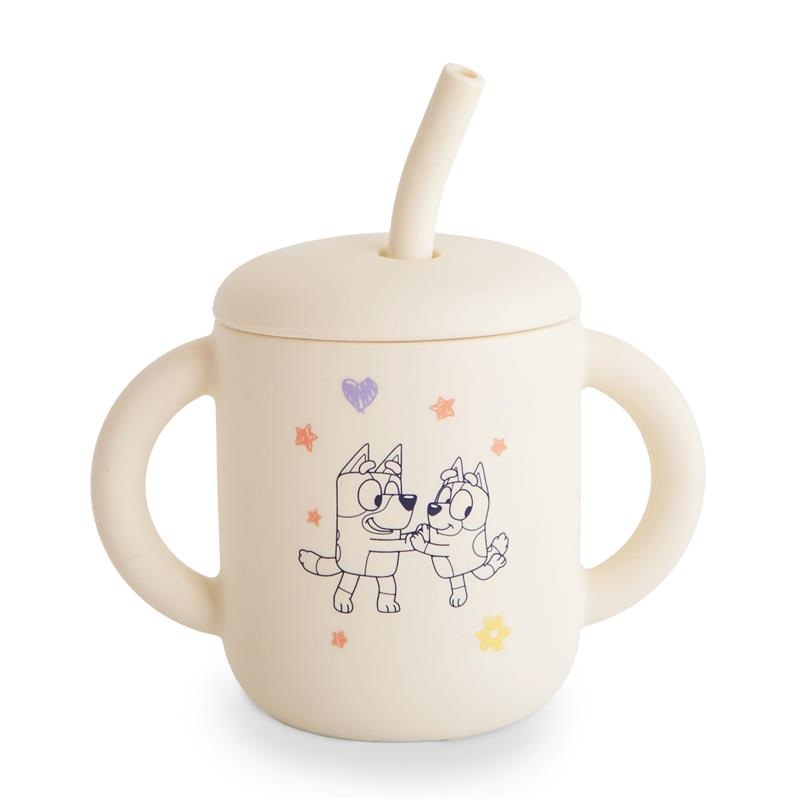 Mushie – Bluey X Mushie Silicone Training Cup + Straw, Bluey Ivory
