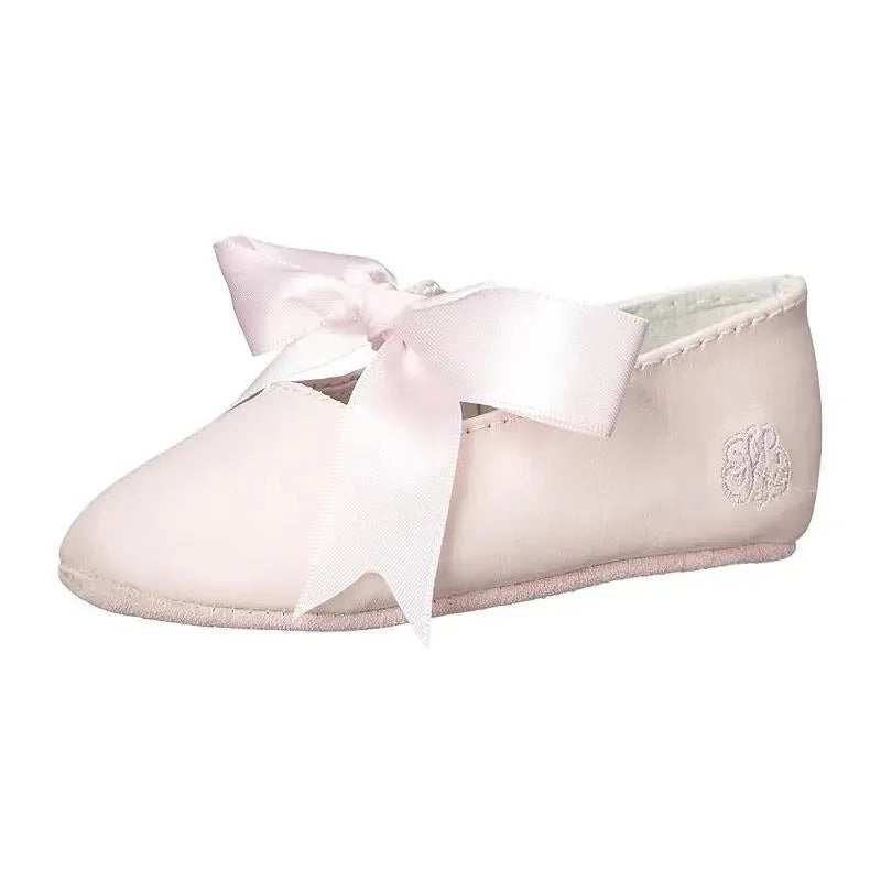 Ralph Lauren Baby – Girls Briley Leather Bow Detail Crib Shoes, Pink