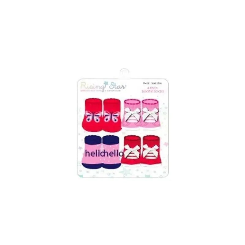 Rising Star Baby Girl Booties 4Pk, Red & Pink Lace 0-12M