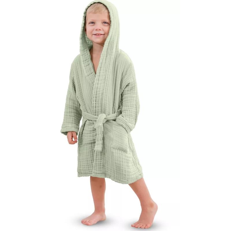 Comfy Cubs – Muslin Kids Bathrobe Sage