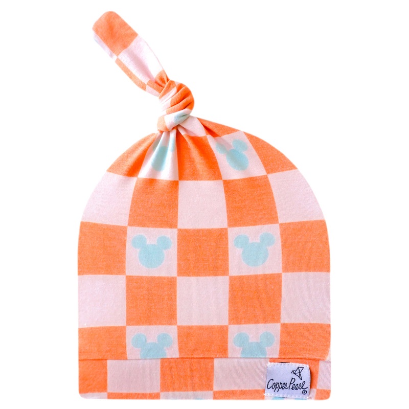Copper Pearl Mickey Mouse Check Top Knot Hat 0-4mo