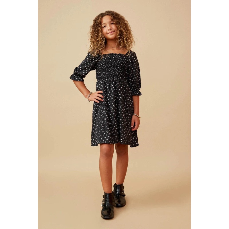 Ditsy Floral Smocked Square Neck Dress Youth Small