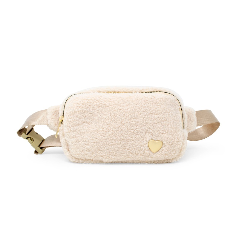 Fuzzy Belt Bag w/ Heart for Kids: Beige Beige