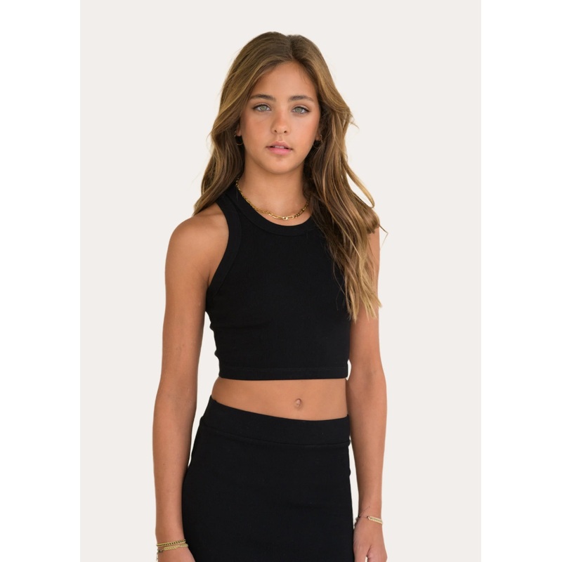 Kaveah Ribbed Racerback | Black Youth Small