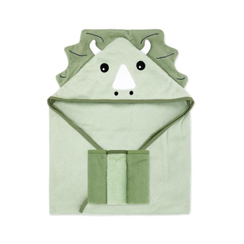 Rose Textiles – 4Pk Baby Hooded Towel Set Sage Dino