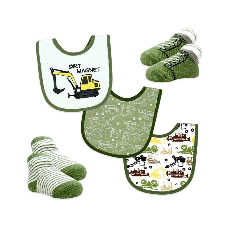 Rose Textiles – 5Pk Bib & Sock Set Sage Dirt Magnet
