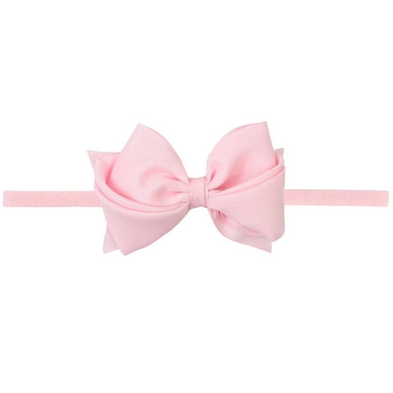 1/4′ NYLON HEADBAND W/ BELLA BOW: Light Pink / 3″ Small Light Pink