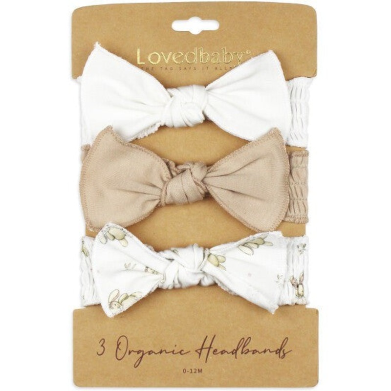 L’ovedbaby Organic Smocked Headband 3-Pack | Brixy Bunny Biscuit 0-12m