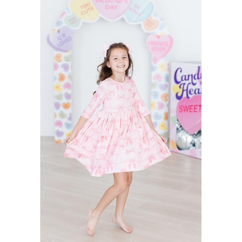 Mila & Rose Blushing Bows 3/4 Sleeve Pocket Twirl Dress 6-12M