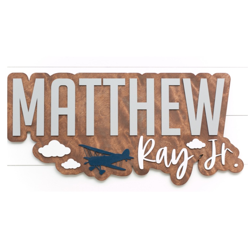 Sugar + Maple Personalized Bubble Wood Sign | Airplane 18″