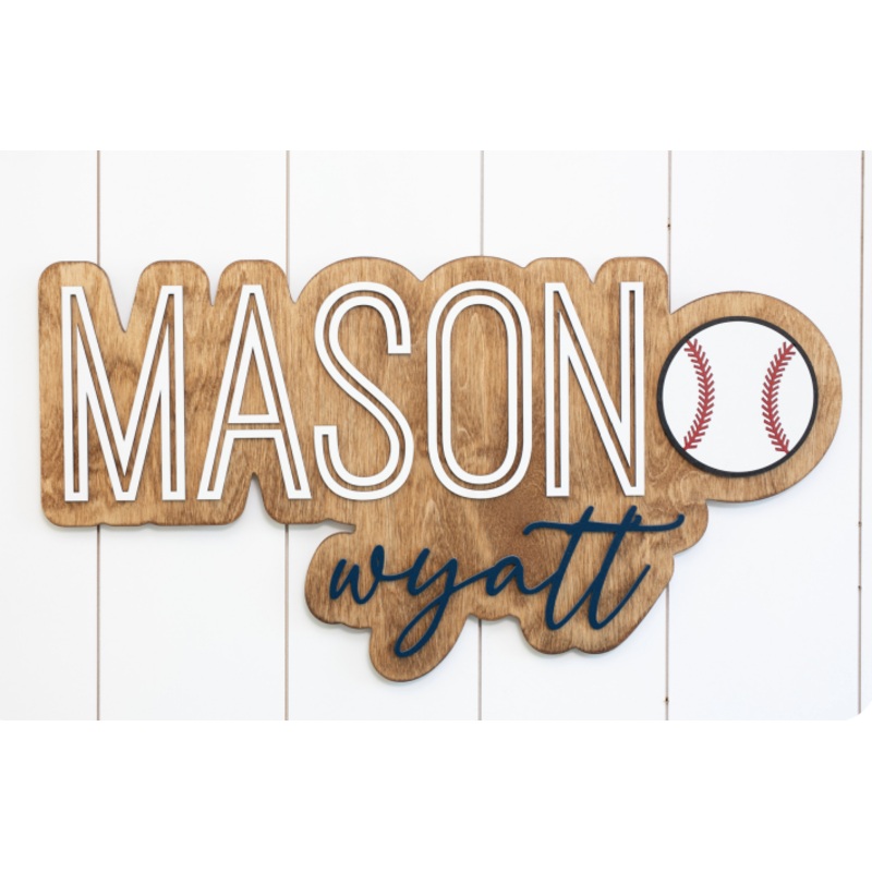 Sugar + Maple Personalized Bubble Wood Sign | Baseball 18″